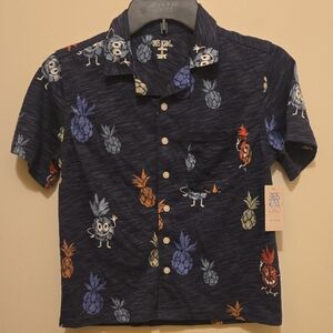 365 Kids Boys Navy Graphic Button Down Shirt. NWT.